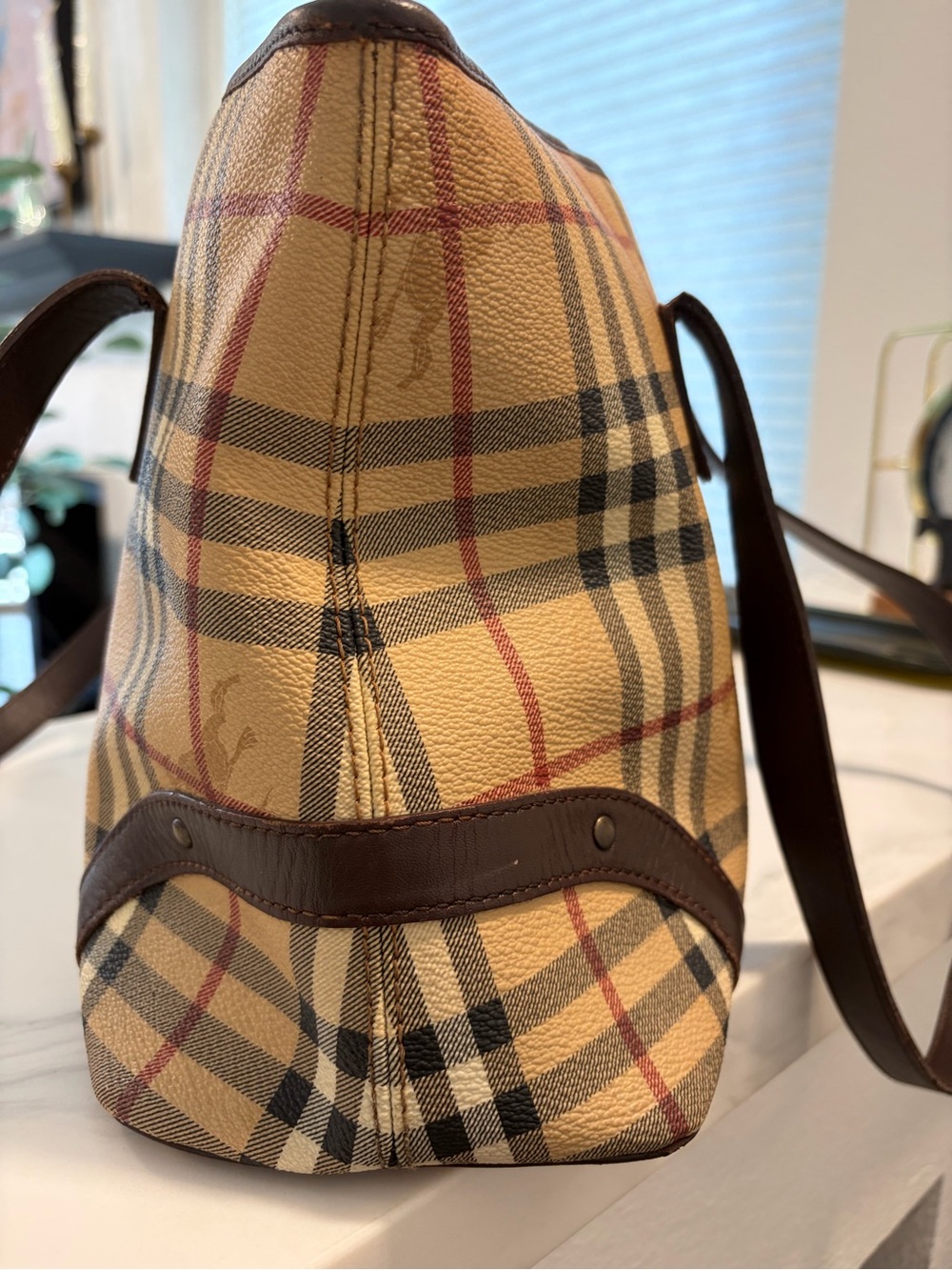 Authentic Burberry Canvas Tote Bag with Brown Trim - Picture 5 of 9